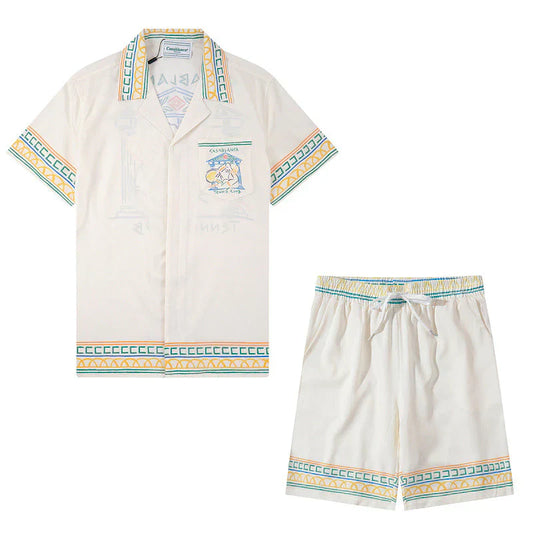 Casa Tennis Club Sunset Coastline Silk Shirt & Shorts Set